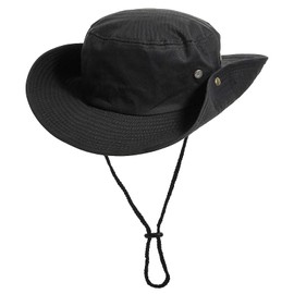 Sun-Hats-for-Men-with-UV-Protection-Wide-Brim Bucket Fishing Safari Boonie Hat for Summer (Black, XL)