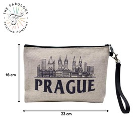 Canvas Bag - Cities of the World Collection Minimalist Style Travel Tourism Postcard - Linen Look Cosmetic Bag - Toiletry Bag - Purse, Prague, Cosmetic bag