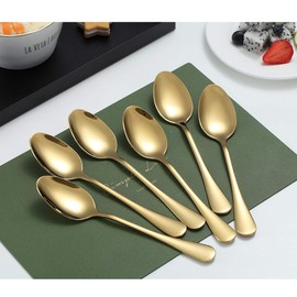 Golden Teaspoons, Kyraton 6 Pieces Stainless Steel Tea Spoons with Gold Titanium Coating, Ice Cream Spoon, Dessert Spoon, Coffee Spoon, Golden Teaspoon, Spoon Cutlery Pack of 6