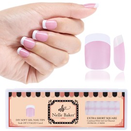Pink Extra Short Square French Tip DIY Soft Gel Nail Tips by Nelle Baker