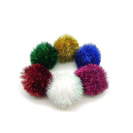 Jumbo Sparkle Ball Tuff Kitty Puff Cat Toy - (2 inch) 6 Pak Pick A Color (Red)