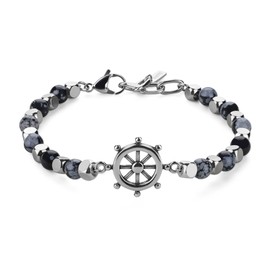 GAVU Simple Rudder Pearl Bracelet, Stainless Steel Snowflake Obsidian Stainless steel, Snowflake Obsidian