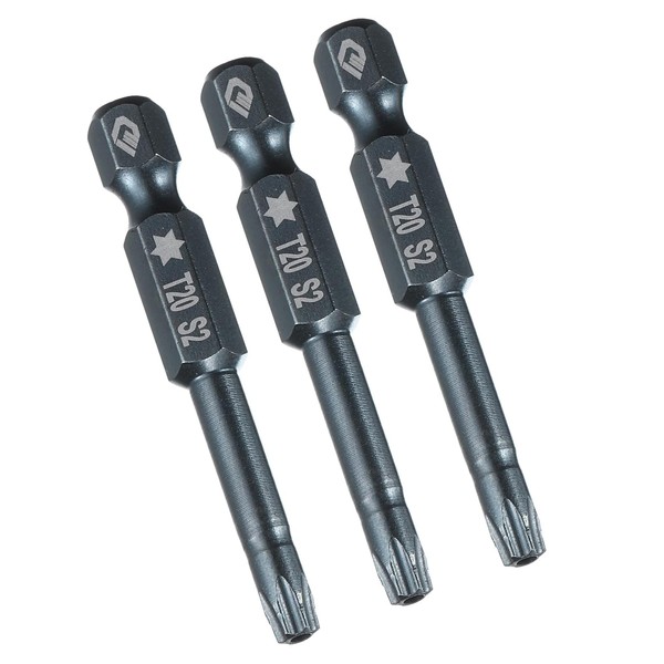 TA-VIGOR T20 Torx-Kopf-Schraubendreher-Bits, 1/4-Zoll-Sechskantschaft, 50 mm lang, magnetisch, manipulationssicher, Stern-S2-Stahl,