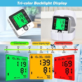 Wrist Blood Pressure Monitor, Automatic Digital Home BP Monitor Cuff - Accurate, Intelligent Voice, LCD Tri-Color Backlight, USB Charging, Adjustable Cuff, Irregular Heartbeat & Hypertension Detector