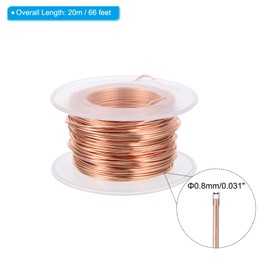 PATIKIL 66 Feet 99.9% Solid Bare Copper Wire, 20 Gauge Pure Copper Wire 0.8mm Soft Beading Wire Metal Plant Stem Ties for Jewelry Craft (20m)