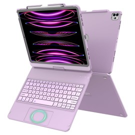 GGH Touch for iPad Keyboard Case Air 13 (M3 2025 / M2 2024) &12.9 iPad Pro (6th,5th,4th,3rd Gen),360° Rotatable Protective Cover Multi-Touch Trackpad Keyboard Case with Pencil Holder - Light Purple