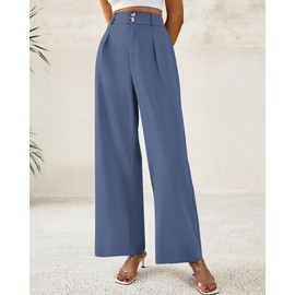 BTFBM Women Wide Leg Dress Pants 2025 High Waisted Button Pleated Business Casual Trousers Office Work Palazzo Pants(Grey Blue, Small)