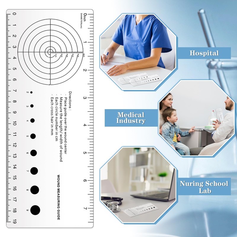 Geiserailie 4 Pcs Medical Ruler with Wound Measuring and Pupil