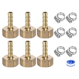 M METERXITY 2-Pack Brass Hose Barb Fittings, 6mm x G3/8 Female Adapter Hose Connector with Stainless Steel Hose Clamp & PTFE Tape, Barbed Air Hose Repair Fitting Adapter Kit