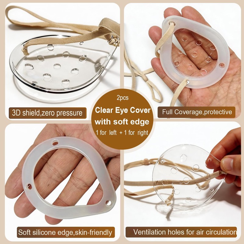 AMZVIO Ventilated Plastic Eye Patch 2 Pack 9 Hole Clear