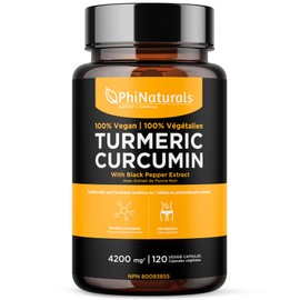 PhiNaturals Turmeric Curcumin with Black Pepper Extract - 500mg per Capsule - 4200 mg Whole Tumeric Curcuma Root Equivalent Per 3 Capsules Serving - PhiNaturals Turmeric Supplement