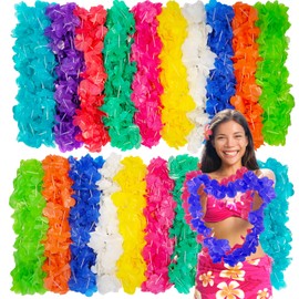 The Dreidel Company Plastic Floral Leis Necklace Assortment, Tropical Flower Luau Assorted Colors, Multicolor Party Fun, 36" Inches (100-Pack)