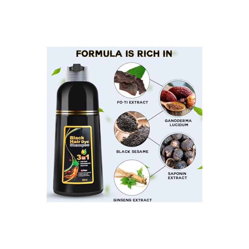 Instant Negro Hair Tinte Shampoo 3 En 1 para Cobertura