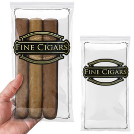 APQ Supply Clear Printed Fine Cigars Cigar Bags Plastic, 5 x 10 Inches. 100 Pack Reclosable Zipper Bags for Cigars. Polyethylene Cigar Travel Bag, 2 Mil. Small Plastic Baggies for Tobacco Products