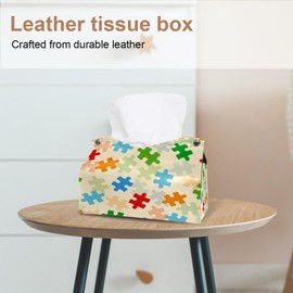 2 Pack Tissue Box Cover Holder, Rainbow Crayon Love Heart Rectangle Leather Tissue Case, Decorative Organizer for Tabletop, Bathroom, Car, Office