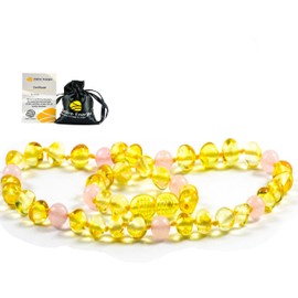 AmberJewellery Amber Necklace, Multiple Colours, Unisex, Necklace 32 cm, Baltic Amber Chain (Pink-Rose), amber