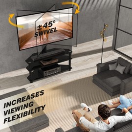 5Rcom Corner TV Stand，TV Stand with Mount with 3 Tier Tempered Glass Shelves for 32-75 Inch TVs, Max VESA 600X400mm, Television Stand