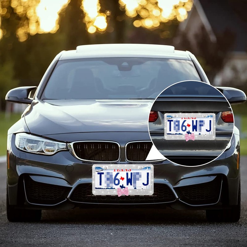 OTOSTAR 2 Pack Bling License Plate Frame with Ribbon Bow,