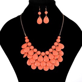 Zthread Fashion Chain Women False Collar Resin Beads Tassel Choker Necklace Earrings by Set