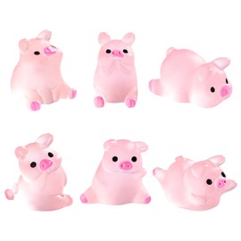 LEBKFT 30 Pcs Pink Pig Shaped Luminous Resin Accessory for DIY Home Decor, Cream Creative Pig Figurines for Potted Plants, 6 Mixed Styles