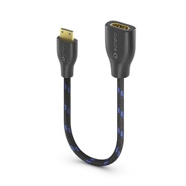 Sonero® Mini HDMI auf 4K HDMI Portsaver Adapter, Premium High Speed, Mini HDMI C Stecker auf HDMI A Buchse, vergoldete Kontakte, zweifache Abschirmung, Baumwollmantel, 0,15m