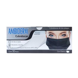 AMBIDERM Cubreboca Econoply 3 Pliegues Negro Ambiderm Caja C/50 Pz | Caja con 50 Piezas