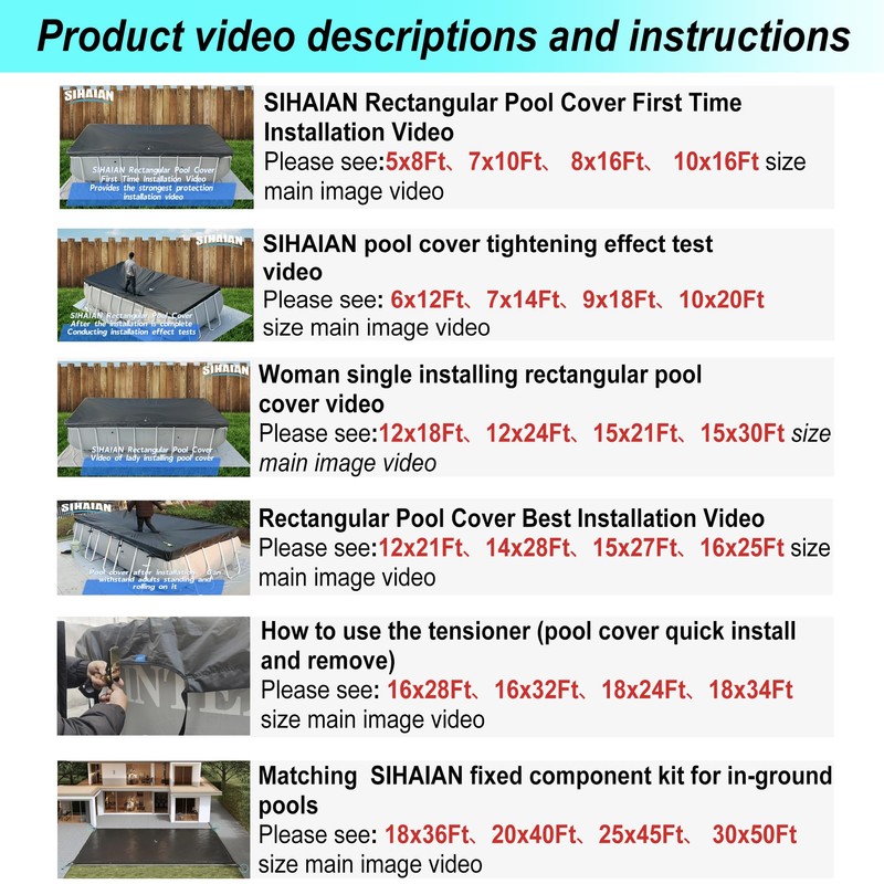 SIHAIAN 5x8Ft Rectangular Pool Cover with Side Storage for Oval