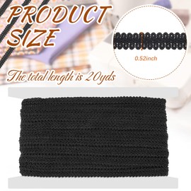 Jutom Gimp Braid Trim 1/2 Inch 20 Yard Polyester Woven Braid Trim Decorative Gimp for Costume DIY Crafts Sewing Curtain Slipcover Decoration Jewelry Making Costume Accessories(Black)