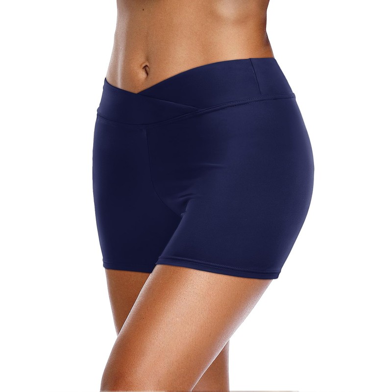 Yonique Pantalones cortos de baño para mujer, Azul marino, S
