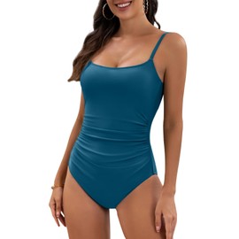 COLIZERE Traje de Baño de Una Pieza Mujer Bañador con Cuello U Control Abdominal para Nadar Playa