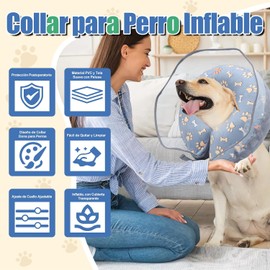 Collar para Collar Inflable Isabelino para Recuperación, Ajustable Suave Collaes para Grande, Post Cirugía Donas Paraperro Collar para Perros Grande Mediano (Gris, M)