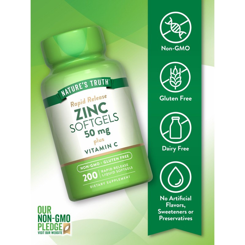 Nature's Truth Zinc 50mg Supplement | with Vitamin C |