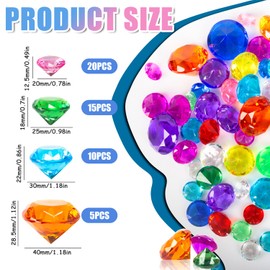 RNHDLY Pack of 50 Gemstones for Children, 40 mm, 30 mm, 25 mm, 20 mm Diamonds for Children, Acrylic Gemstones, Large, Diamonds, Decorative, Colourful, Decorative Diamonds for Vases, Table Decoration,