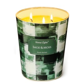 HomeLights 3-Wick Candles for Home Scented - 34oz Soy Wax Blend Candle Long-Lasting Fragrance, Scandinavian Minimalist Design Home Decor and Housewarming Gifts, Sage & Moss