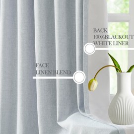 Blue Grey Pinch Pleated Full Blackout Curtains Linen Blended Room Darkening Window Curtains 63 Inches for Living Room Bedroom Thermal Insulated Pinch Pleat Drapes Back Tab with Hooks 40" W x 63" Lx2