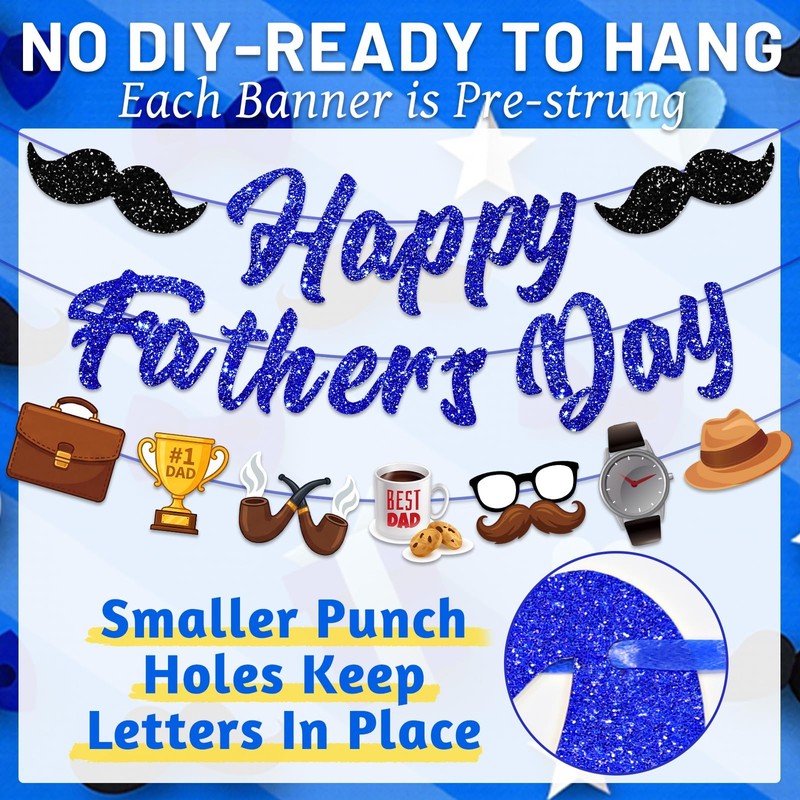 4PCS Pre-Strung Happy Fathers Day Banner, Father’s Day Decorations Include