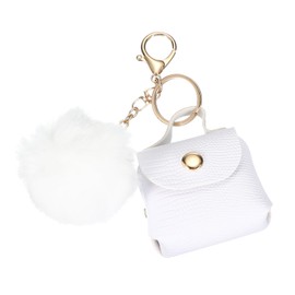[PATIKIL] Coin Pouch PU Leather Small Coin Purse Keychain for Women Keychain Pouch Mini Tote Bag Keychain Cute Small Hanging Backpack Handbag Decoration White