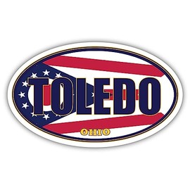 3 Pack 2x3 inches | Toledo City Ohio State Flag | OH Flag Lucas County Oval State Colors Construction Toolbox, Hardhat, Lunchbox, Helmet, Mechanic, Luggage