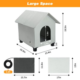 Heated Cat Houses in Winter Waterproof, Elevated Heated Outdoor Cat House Insulated Outside Feral Cat House Shelter with Escape Door for Cats or Small Dogs (Grey, Small (13.4"x16.9"x18.5"))