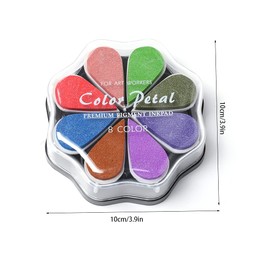 8 Colours Ink Pad Set, Fingerprint Ink Pad Children, Colourful Washable Ink Stamp Pad for Scrapbook Paper Craft Fabric Painting DIY Birthday Gift, Petal Shape, 1032