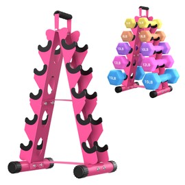 AmazeFan 5 Tier Dumbbell Rack Stand Only, A-Frame Design Weight Rack with Handle, Weights Metal Strength Training Dumbbells Storage Rack for Home Gym Space Saver (Dumbells not Included)