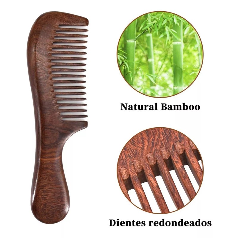 Mololan Kit De Peines De Sándalo Natural Desenredar Cabello Rizado