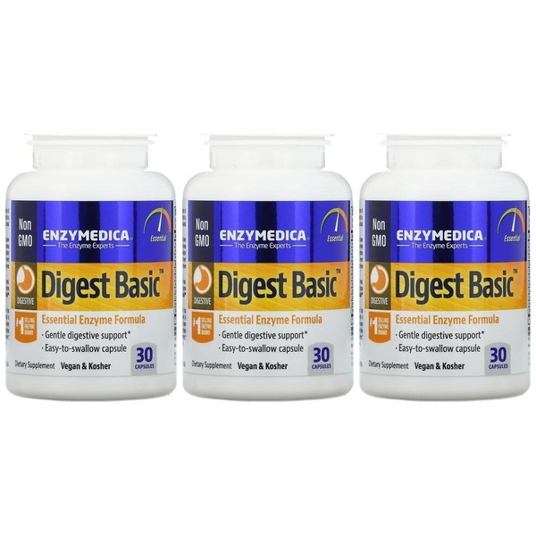 Enzymedica Digest Basic 30 tablets, 3 bottles Digest Basic Enzyme Protease Paste / 엔자이메디카 다이제스트 베이직 30정 3병 Digest Basic 엔자임 프로테아제 고약사