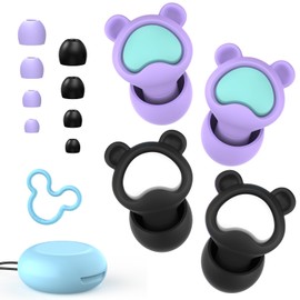 Kids Ear Plugs 2 Pairs(6-12 yrs), Earplugs for Children or Adult with Small Ear Canals, Reusable Silicone Noise Canceling Ear Plugs for Concerts/Flying/Study/Noise Sensitivity/Anxiety(Black+Purple)