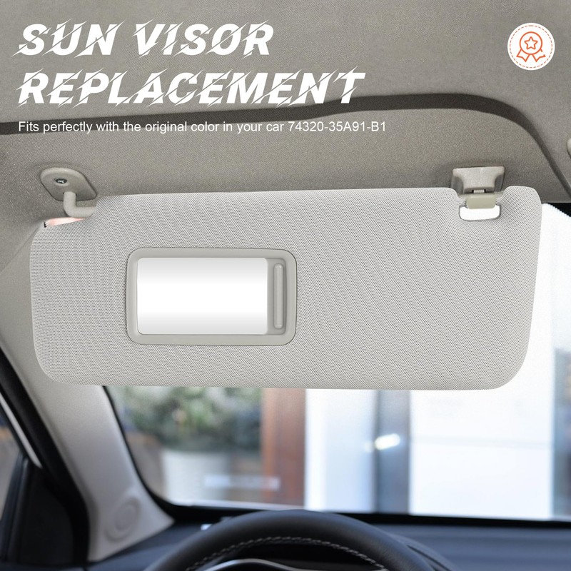 Grey Driver Left Side Sun Visor Replacement Compatible with 2010-2023