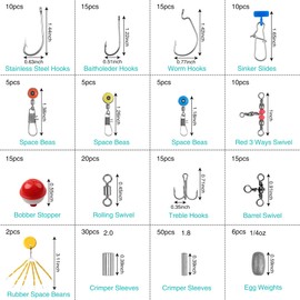 Fishing Accessories Kit,328pcs/286pcs Including Fishing Hooks Copper Sleeves Float Bobber Weight Sinker 3 Way Swivels Sapce Beads Sinker Slides Treble Hooks Fishing Gear Equipment 286pcs