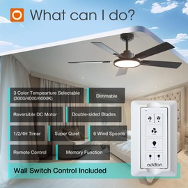 addlon Ceiling Fans with Lights, 52 inch Black Ceiling fan with Light and Remote Control, Reversible, 3CCT, Dimmable, Noiseless, Ceiling Fan for Bedroom, Farmhouse, living room, Indoor/Outdoor Use