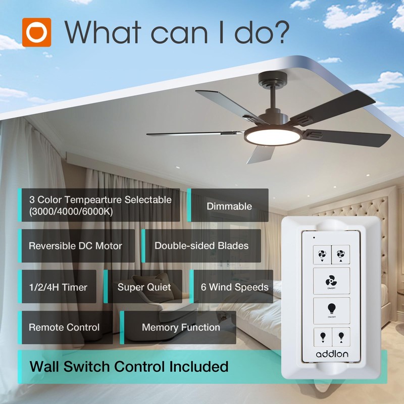 addlon Ceiling Fans with Lights, 52 inch Black Ceiling fan