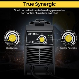 TROOZY MIG Welder 135E, Flux Core Welder Machine, 110V IGBT Inverter with Inner Wire Feeder, Portable Gasless Welding kit 100A DC, Yellow, Small