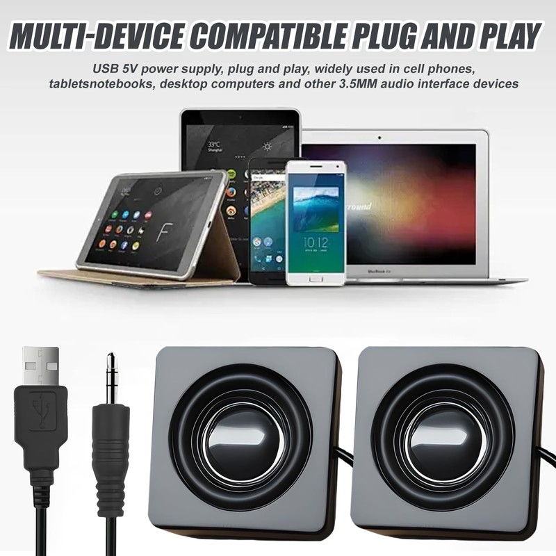 WIYETY Mini Speaker 3.5 mm TRS, 1 Pair USB Speakers,